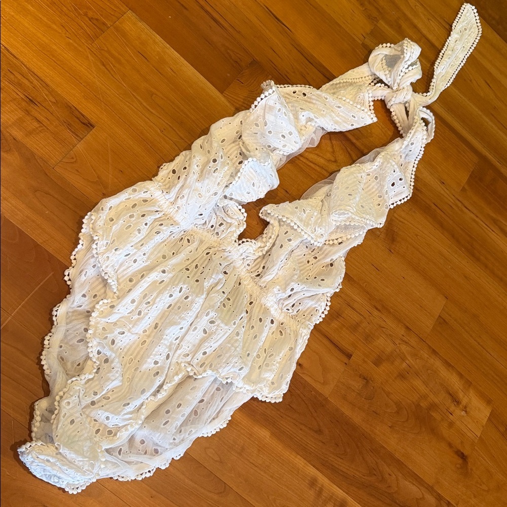 LoveShackFancy Peony White Eyelet Bodysuit NEW size L feminine top body suit - Picture 5 of 14